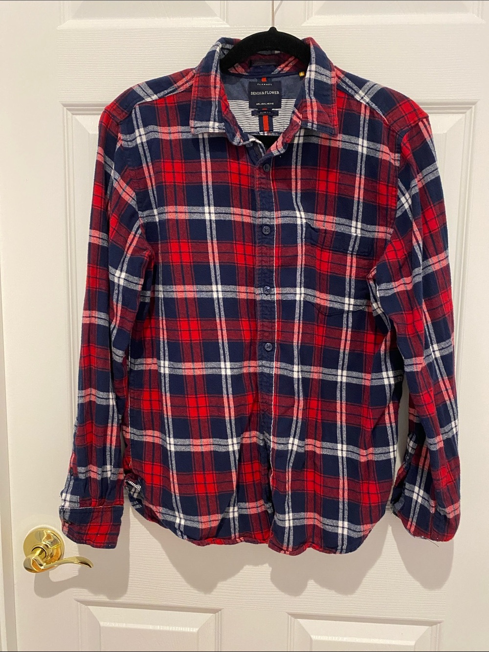 Denim & Flower Red and Navy Plaid Flannel Button-Down Shirt